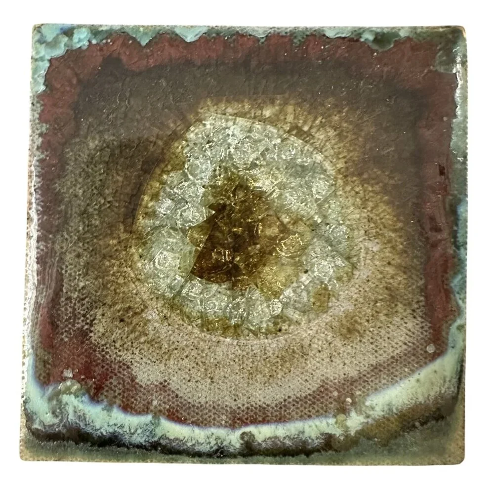 Anthropologie Geode Coaster Blue Crushed Crackle Glass Stoneware Tile 4